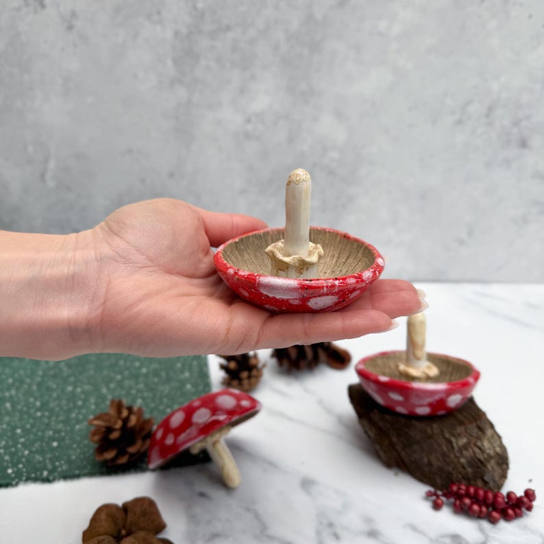 Handmade Ceramic Mushroom Jewelry Holder: Fly Agaric Ring Organizer