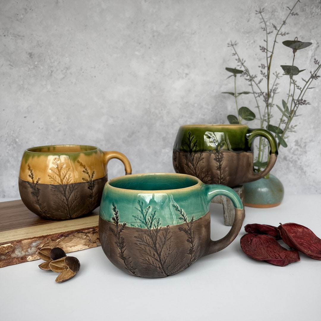 Handmade Ceramic Coffee Mug: Floral Print Tea Cup, 350 ml