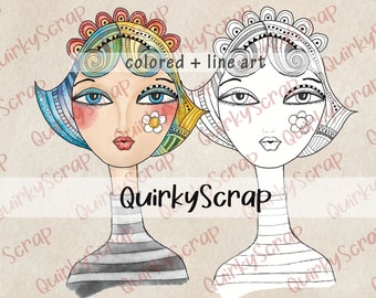 Whimsical Girl Fairy Face, Junk Journal Quirky Scrap Page, Ephemera Card Making Collage Sheet, Art journal Digital paper, Digital Stamp JPEG