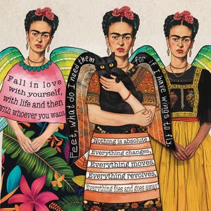 Frida's Quotes Paper Doll collageblad gelede Mexicaanse kunstpop, jointed pop Instant Download kunst DIY-bladen, junk Journal Ephemera 18