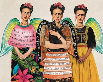 Frida&#39;s Quotes Paper Doll Collage Sheet Articulated Mexican Art Doll, Jointed doll Instant Download Art DIY Sheets, Junk Journal Ephemera 18
