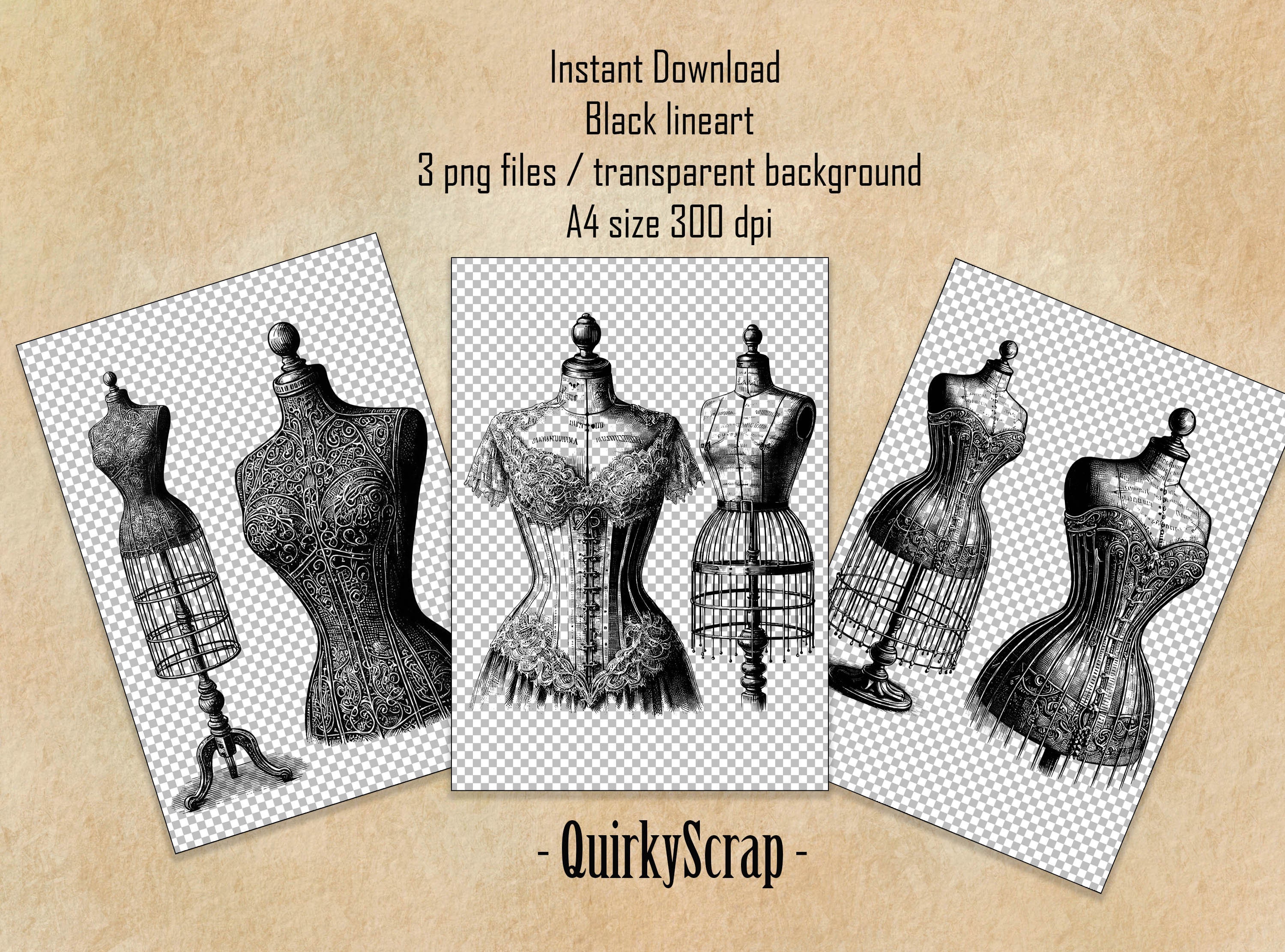 Dress Form Sewing Clipart, Vintage Style Illustration Digital Download