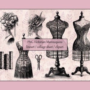 Victorian Dress Form Collage sheet, Vintage Illustration, Digital Paper Vintage Ephemera PNG Antique Mannequins, Sewing ClipArt, Altered Art