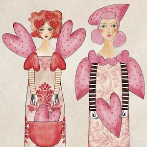 Hoja de collage de muñecas de papel imprimibles de princesas de corazones, collage de personajes de diario basura de muñecas de papel articuladas de hadas caprichosas descargable 21