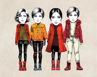 Bambole di carta per ragazze alla moda, tagli eccentrici per donne eccentriche, effimere digitali, stampabili, immagini di diario spazzatura, materiale per collage di album 54