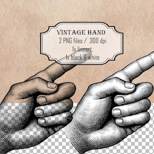Pointing Finger Hand Clipart, PNG Victorian Style Illustration, Graphic Gestures Signs Printable Graphic Instant Download Black lineart