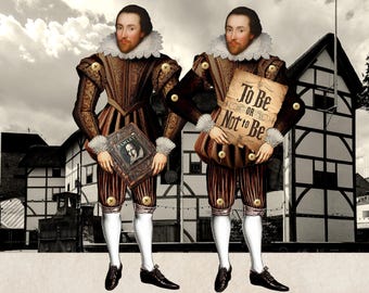 William Shakespeare Paper Doll Cutout Character, Paper Theatre Historical, Puppets Theatre Printable Collage Sheetdoll 4