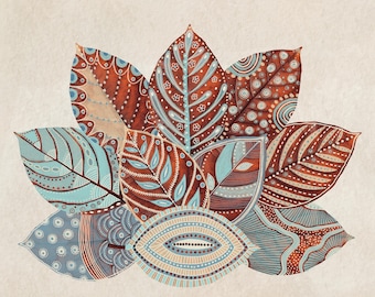 Fussy Cut LEAVES Printable Paper Botanical Ephemera Kit Mixed Media Scrapbooking Collage Supplies Junk Journal Die cut leaf Paper Ephemera 9