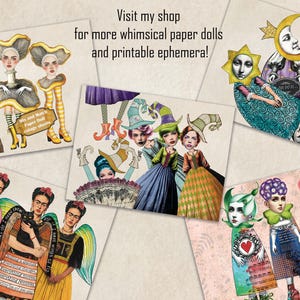 Frida's Quotes Paper Doll Collage Sheet Articulated Mexican Art Doll, Jointed doll Instant Download Art DIY Sheets, Junk Journal Ephemera 18 image 3