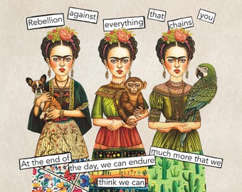 Frida's Quotes Paper Doll Collage Sheet Articulated Mexican Art Doll, Jointed doll Instant Download Art DIY Sheets, Junk Journal Ephemera 29