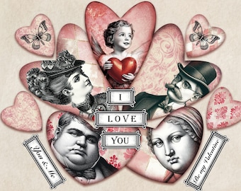Vintage Hearts Valentines Ephemera Kit, Romantic Junk Journal Printable Victorian Love ATC Postcard Heart Paper Retro Valentine's Day 20