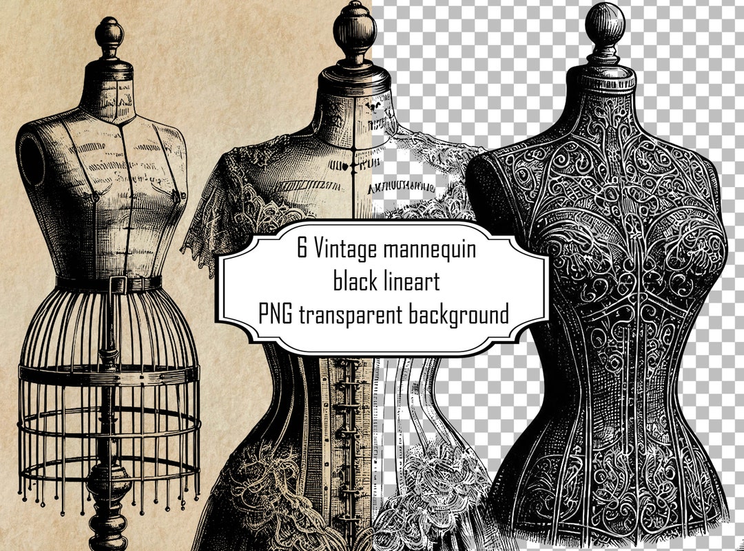 Dress Form Sewing Clipart, Vintage Style Illustration Digital Download