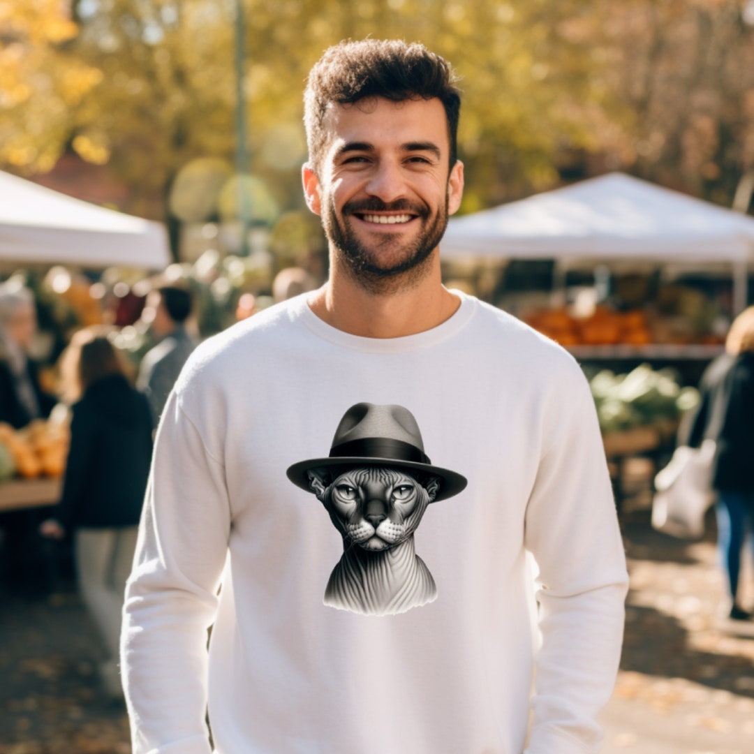 Sphynx Hairless Cat Wearing Stylish Hat Unisex Crewneck Sweatshirt