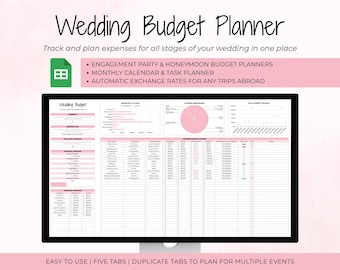 Wedding Budget Planner Spreadsheet | Engagement, Pre-Wedding & Honeymoon Budget | Expense Tracker + Payment Schedule | Google Sheets