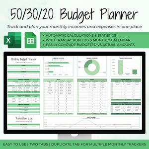 50/30/20 Budget Planner | Google Sheets & Microsoft Excel | Monthly Budget Spreadsheet | Paycheck Budget Tracker | Weekly Budget Planner
