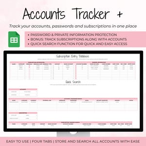 Password and Account Tracker: Editable Google Sheets Template (Digital Download)