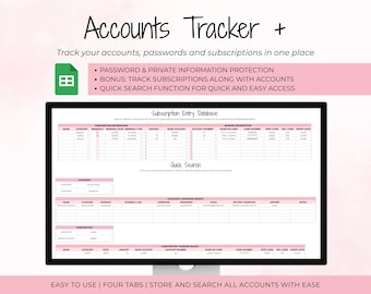 Password and Account Tracker: Editable Google Sheets Template (Digital Download)