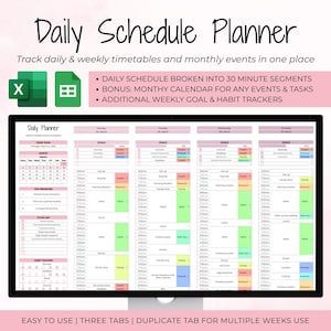 Editable Weekly Planner Template: Daily Schedule, Google Sheets & Excel (Digital Download)