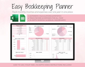 Einfache Buchhaltungs-Tabelle: Finanzen für Kleinunternehmen (Google Sheets & Excel) (Digitaler Download)