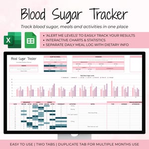 Blood Sugar Tracker Spreadsheet | Diabetes Meal Log (Google Sheets & Excel)