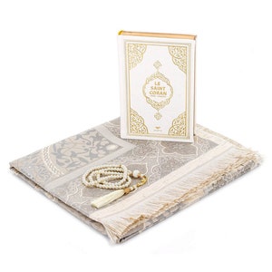 Le Saint Quran Set, French Meal,3 Pieces Set,Janamaz and Tasbih,French and Arabic Quran,Medina Script,French Translatiton,Luxury Hardcover image 8