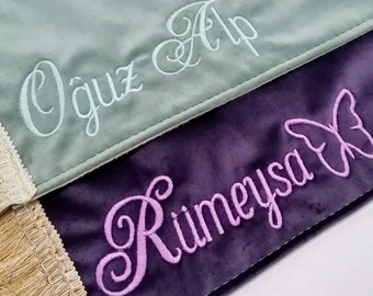 Personalized Velvet Fabric Prayer Rug / Janamaz - Ramadan Tarawih Prayer Mat