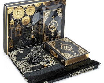 Le Saint Quran Set, Franse maaltijd, 3-delige set, Janamaz en Tasbih, Franse en Arabische Koran, Medina Script, Franse vertaling, luxe hardcover