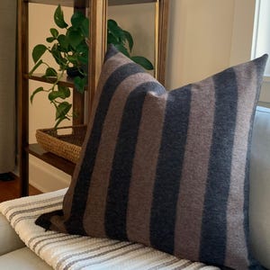 Wool, Pillow Cover, Two Color Options, Brown/Black, Charcoal/Black, Stripe