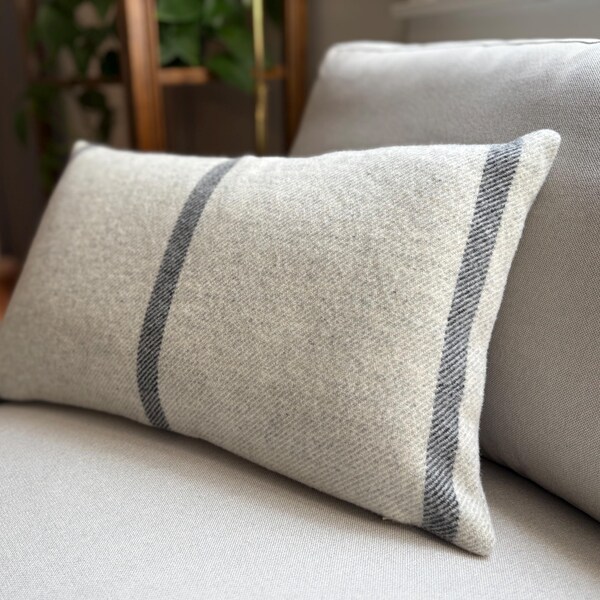Wool, Soft, Pillow Cover, Cream, Black, Gray, Stripe