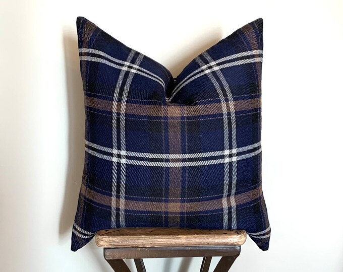 Wool, Pillow Cover, Plaid, Navy Blue, Black, Brown, Gray Etsy