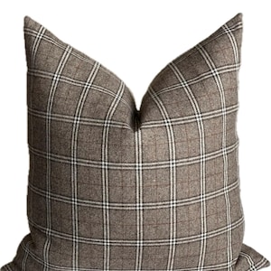 Wool, Pillow cover, Plaid, Brown, Off white, Tan, Rust