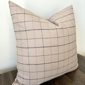 Wool, Pillow Cover, Plaid, Taupe, Navy, Gold, Gray Blue