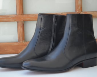 Handmade Premium Quality Leather Black Colour Side Zipper Ankle High Men Boots