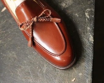 Handmade Premium Quality Leather Brown Colour Loafer Moccasin Men Shoes
