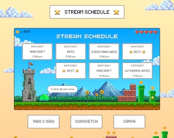 Retro Game Stream Ablaufplan Vorlage: Bearbeitbarer 7-Tage Planer (Digitaler Download)