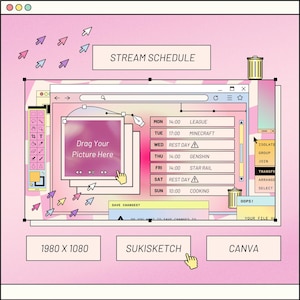 Modèle de programmation de diffusion Windows rétro rose : conception toile modifiable (téléchargement numérique)