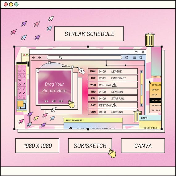 Pink Retro Windows Stream Schedule Template: Editable Canva Design (Digital Download)
