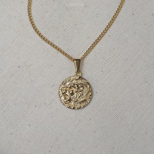 18k Gold Lion Pendant, Lion of Judah Necklace, Leo Zodiac Pendant, Gold Coin Pendant, Mens Lion Pendant, Medallion Necklace, Mens Pendants