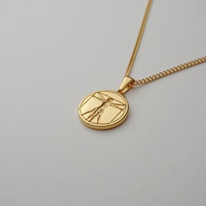 18k Gold Da Vinci Vitruvian Man Pendant Chain Necklace for Men, Gold Pendants for Men, Christmas Gift for Him