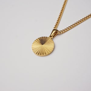 18k Gold Plated Sunburst Ripple Coin Pendant Necklace | Minimalist Necklace Gift for Him and Her, Christmas Gift