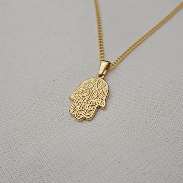 18k Gold Hamsa Anhänger, vergoldete Hamsa Halskette, Evil Eye Halskette Anhänger, Hand der Fatima, Kette und Anhänger, Unisex