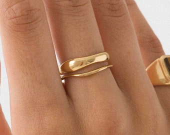 18k Gold Plated Minimalist Ring, Irregular Gold Ring, Wave Band Ring Set, Stacking Rings, Women Gold Ring, Minimal Ring, Tarnish Free