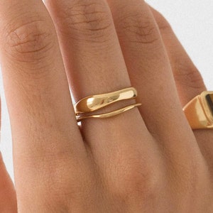 18k Gold Plated Minimalist Ring, Irregular Gold Ring, Wave Band Ring Set, Stacking Rings, Women Gold Ring, Minimal Ring, Tarnish Free