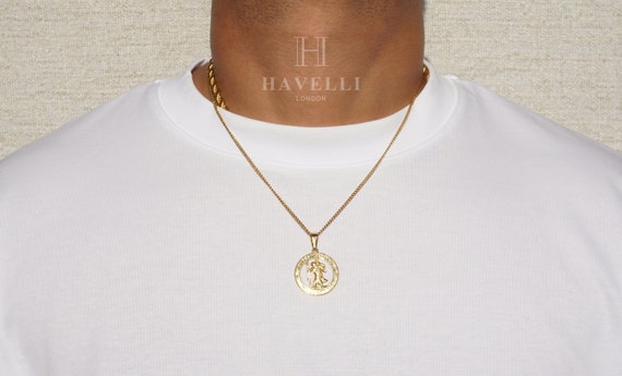 Buy Saint Christopher Necklace, Oval Pendant, Mens Gold Cuban Chain, 18k  Gold PVD Unisex, St Christopher Medal, Religious Cross Necklace Online in  India - Etsy