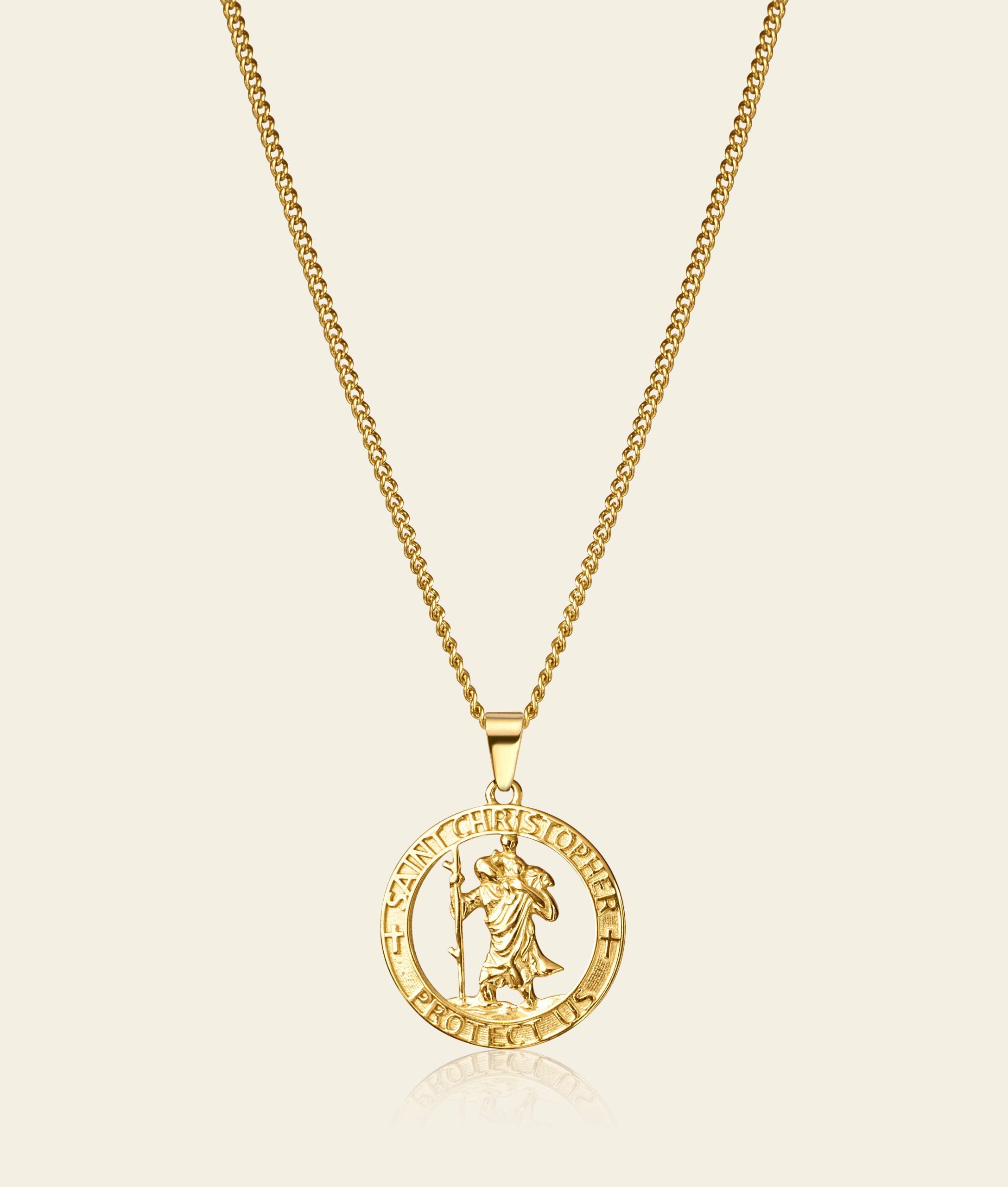 9CT Gold St Saint Christopher Pendant Necklace with 45.7 cm Chain - 18 mm