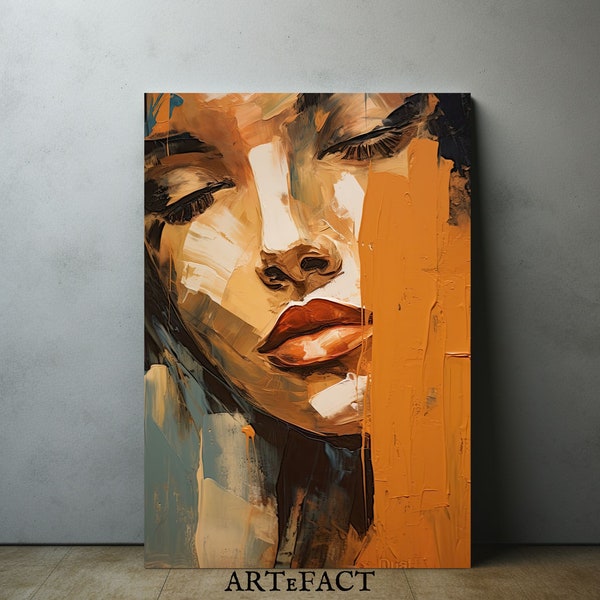 Abstract Realism Boho Style Painting Figurative Abstract Woman Portrait Original Contemporary Oil Painting On Canvas