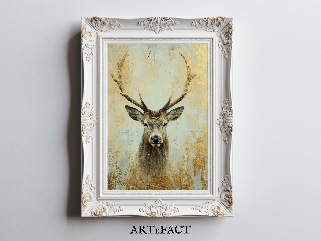 Vintage Deer Painting, Moody Rustic Wall Art, Antique Animal Print ...