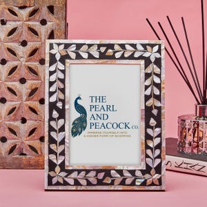Mother of Pearl Photo Frame with Black & White Floral Design