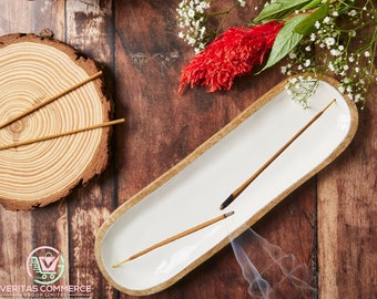 Pure White Celestial Incense Holder - A Haven of Tranquility and Serenity in Mango Wood