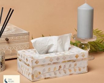 White Mother of Pearl Tissue Box Holder